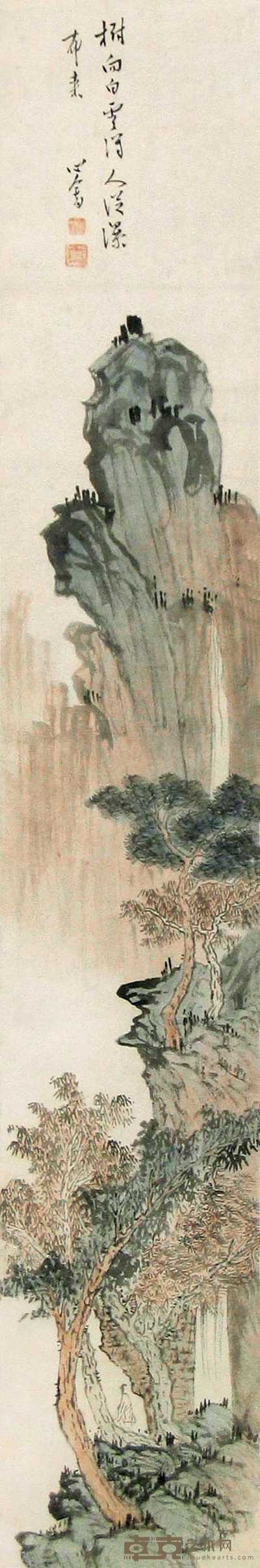 溥儒 山水 立轴 128×21cm